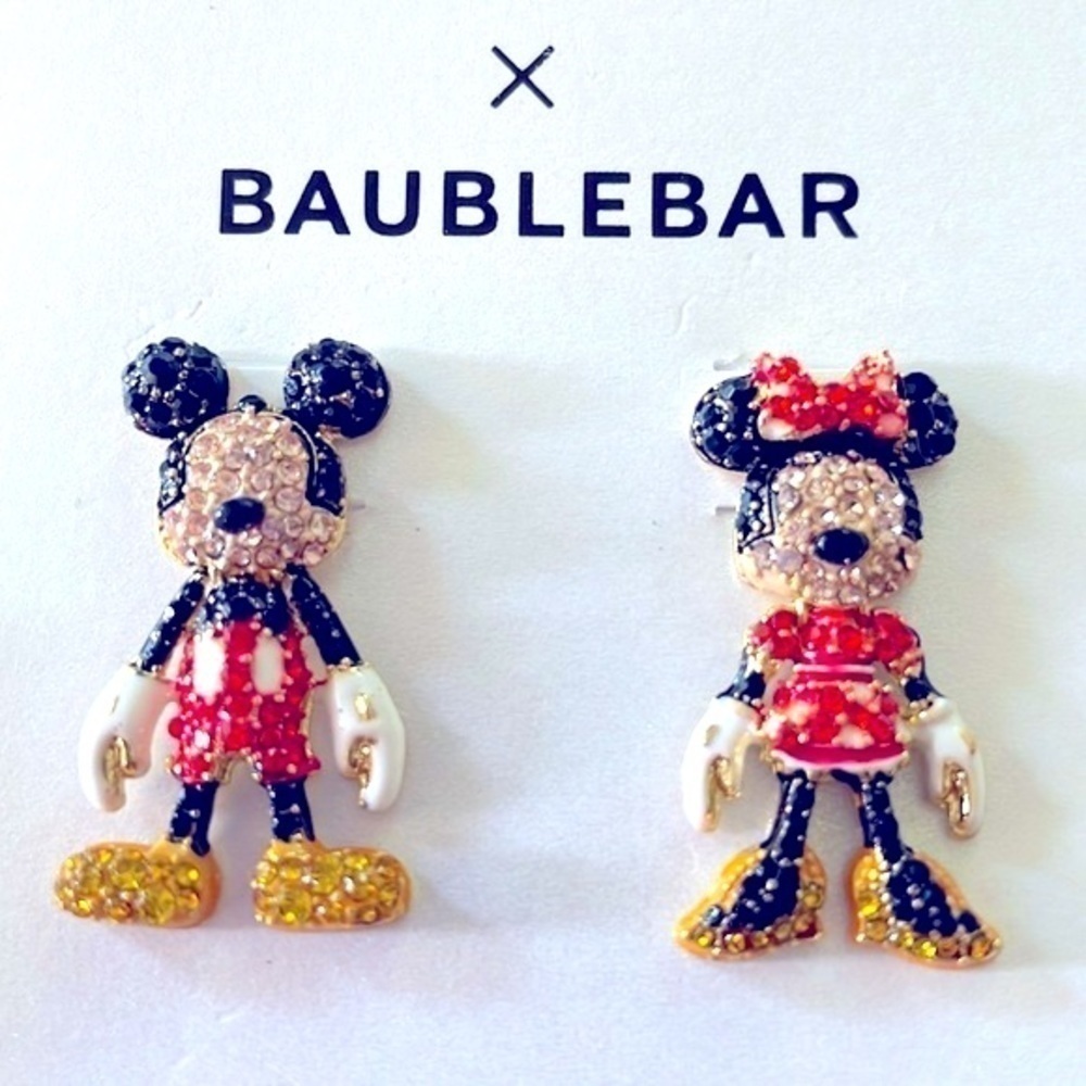 Brand New Disney X BaubleBar Mickey & Minnie Mouse Sparkly Mismatch Earrings - Picture 9 of 13